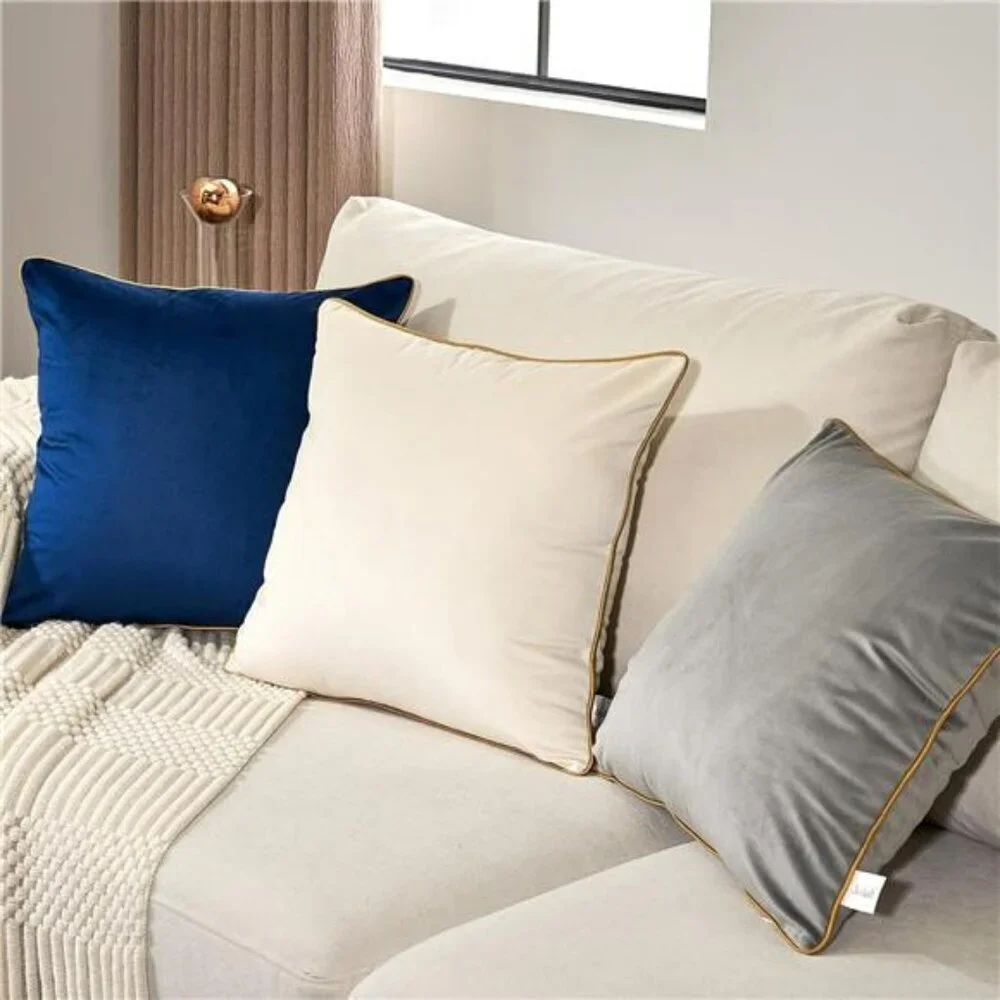 Navy Blue Velvet Pillow Covers 18x18 Set of 2 Soft Decorative Cushion Cases Sofa